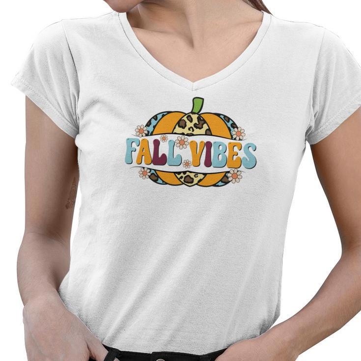 Pumpkin Fall Vibes V2 Women V-Neck T-Shirt
