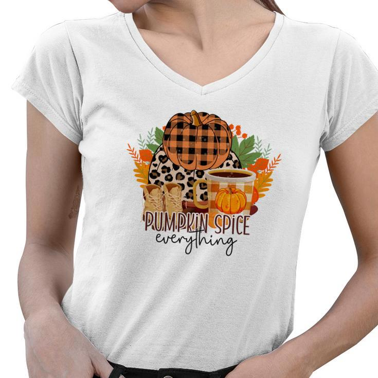 Pumpkin Spice Everything Latte Coffee Fall Women V-Neck T-Shirt