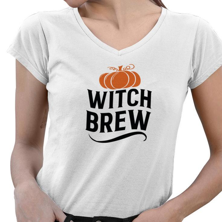 Pumpkin Witch Brew Fall Thanksgiving Women V-Neck T-Shirt