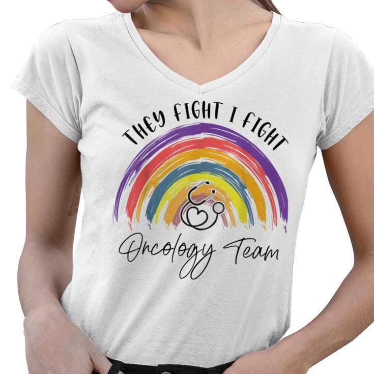 Rainbow Oncology Team Oncologist Oncology Nurse  Women V-Neck T-Shirt