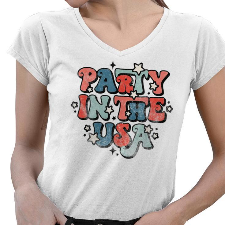 Retro Party In The Usa 4Th Of July Patriotic  Women V-Neck T-Shirt