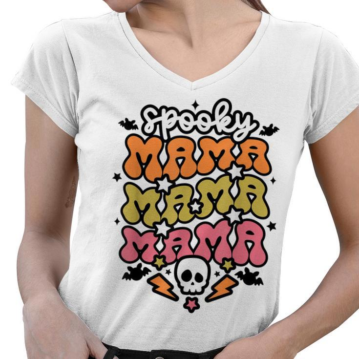 Retro Spooky Mama Floral Boho Ghost Mama Halloween Costume  V2 Women V-Neck T-Shirt