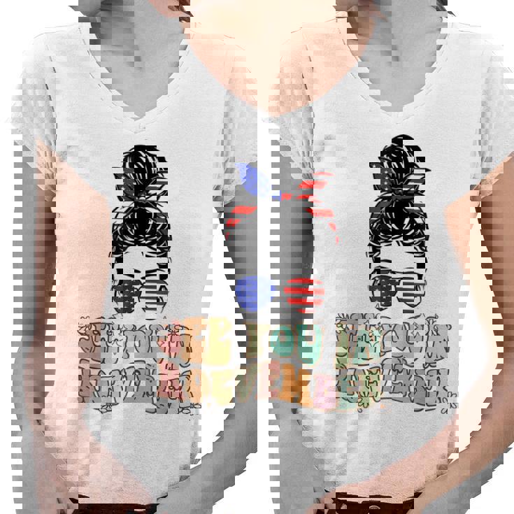See You In Roevember Messy Bun Us Flag Groove Wave Text Women V-Neck T-Shirt