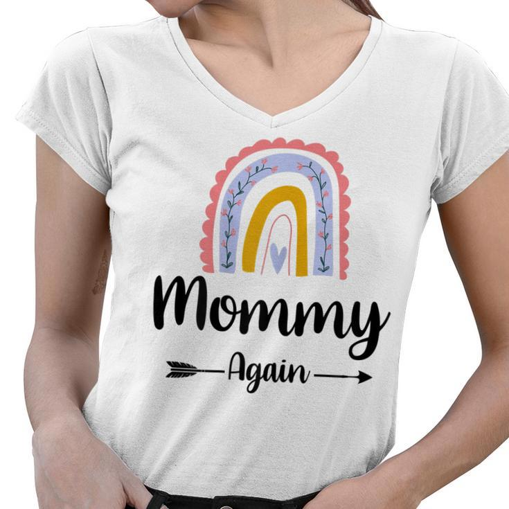 Soon To Be Mommy Again Rainbow Graphic Baby Announcement Family Women V-Neck T-Shirt