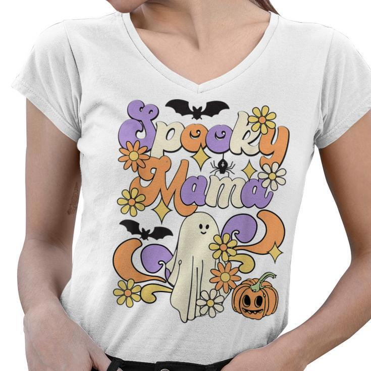 Spooky Mama Floral Ghost Boo Mom And Babe Matching Halloween  Women V-Neck T-Shirt