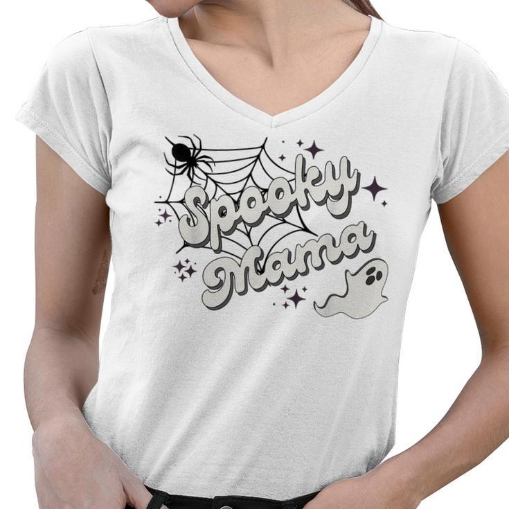 Spooky Mama T Funny Family Halloween Matching Gifts  Women V-Neck T-Shirt