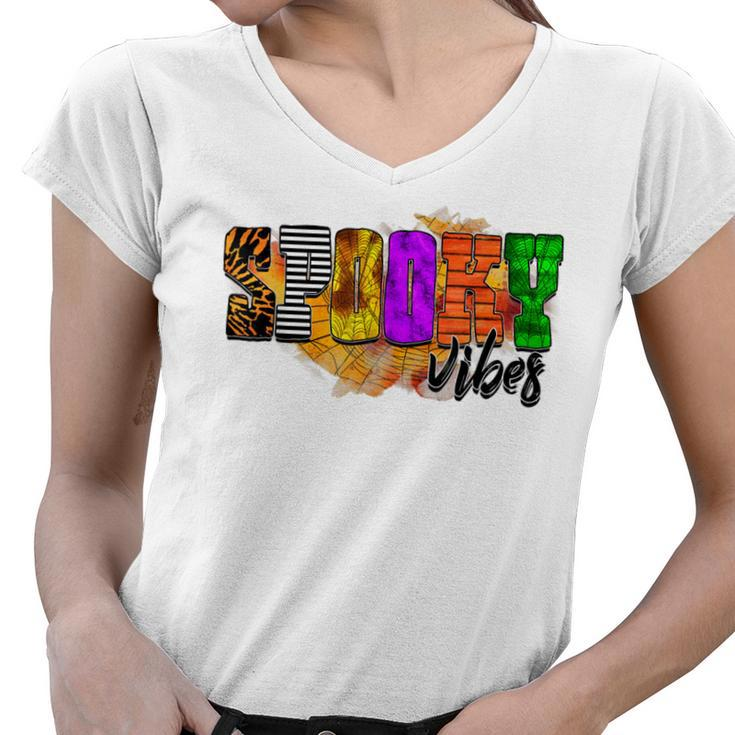 Spooky Vibes Funny Group Matching Halloween Costume  Women V-Neck T-Shirt