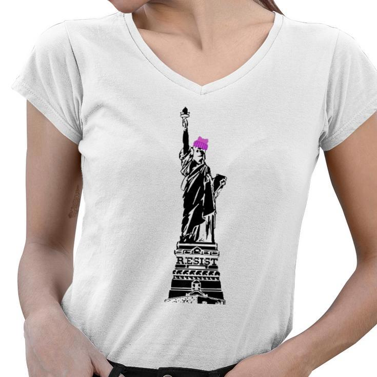 Statue Of Liberty Kitty Ears Resist Feminist Women V-Neck T-Shirt