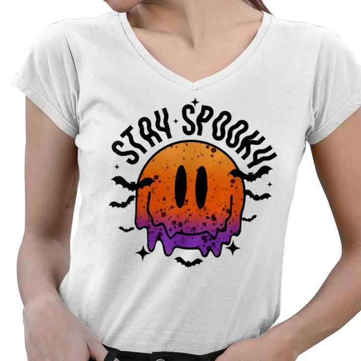 Stay Spooky Pumpkin Halloween   Women V-Neck T-Shirt