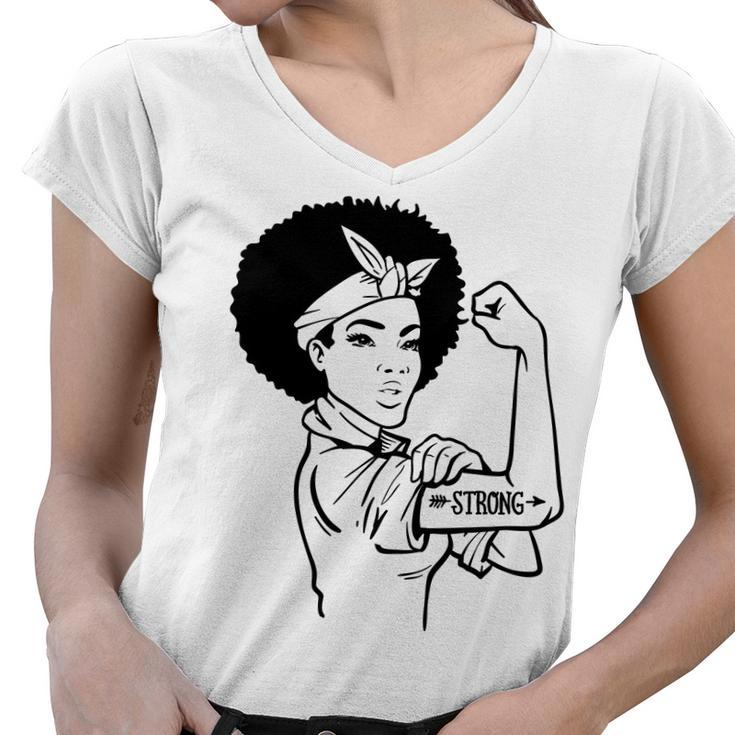 Strong Woman Rosie - Strong - Afro Woman Black Design Women V-Neck T-Shirt