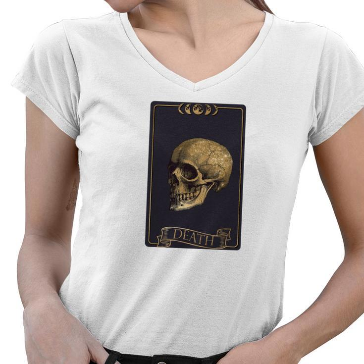 Tarrot Card Creepy Skull The Death Card Black Women V-Neck T-Shirt