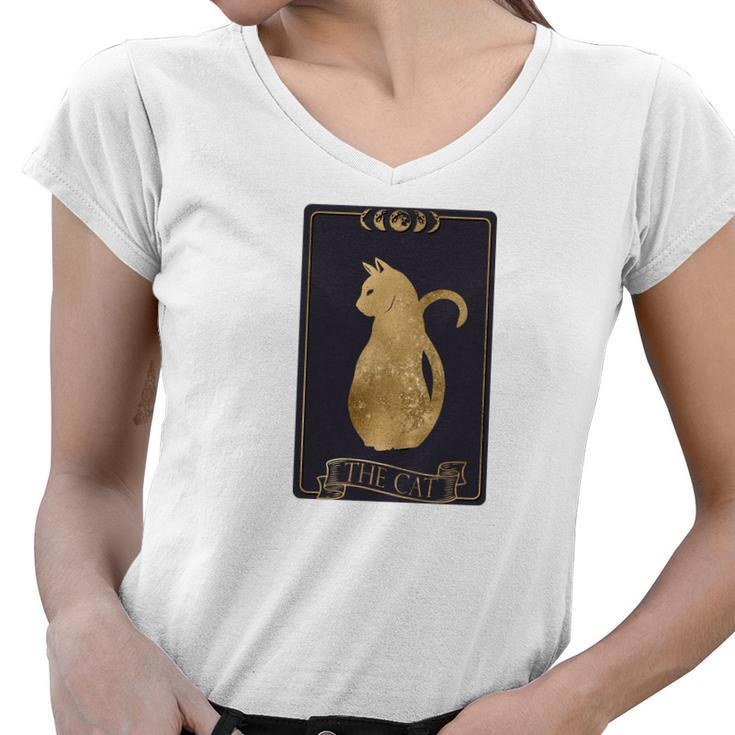 Tarrot Card Misterious The Cat Card Design Women V-Neck T-Shirt
