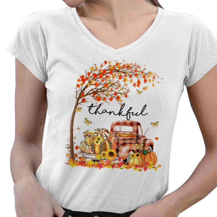 Thankful Grateful Blessed Pumpkin Truck Its Fall Yall Autumn  Women V-Neck T-Shirt