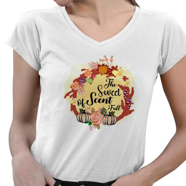 The Sweet Scent Of Fall Pumpkin Wreath Women V-Neck T-Shirt