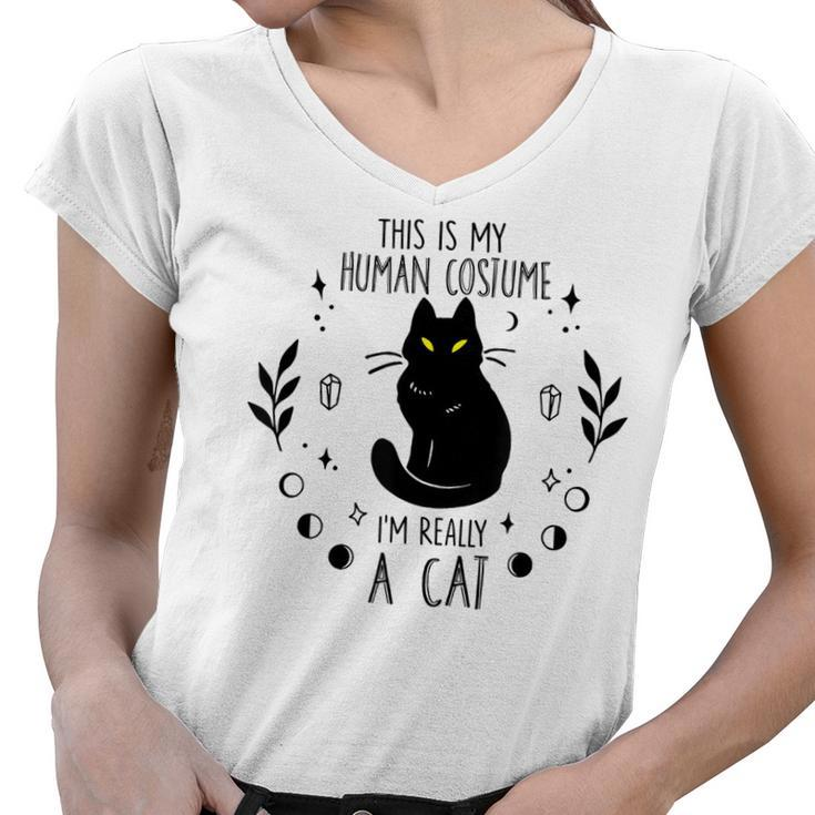 This Is My Human Costume Im Really A Cat Halloween Costume  Women V-Neck T-Shirt