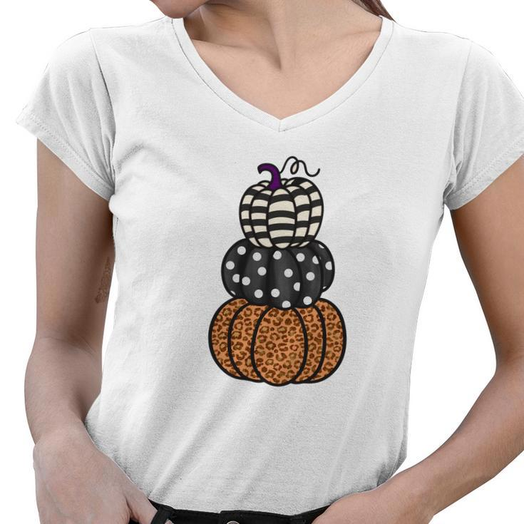 Three Pumpkins Fall Season Love Women V-Neck T-Shirt