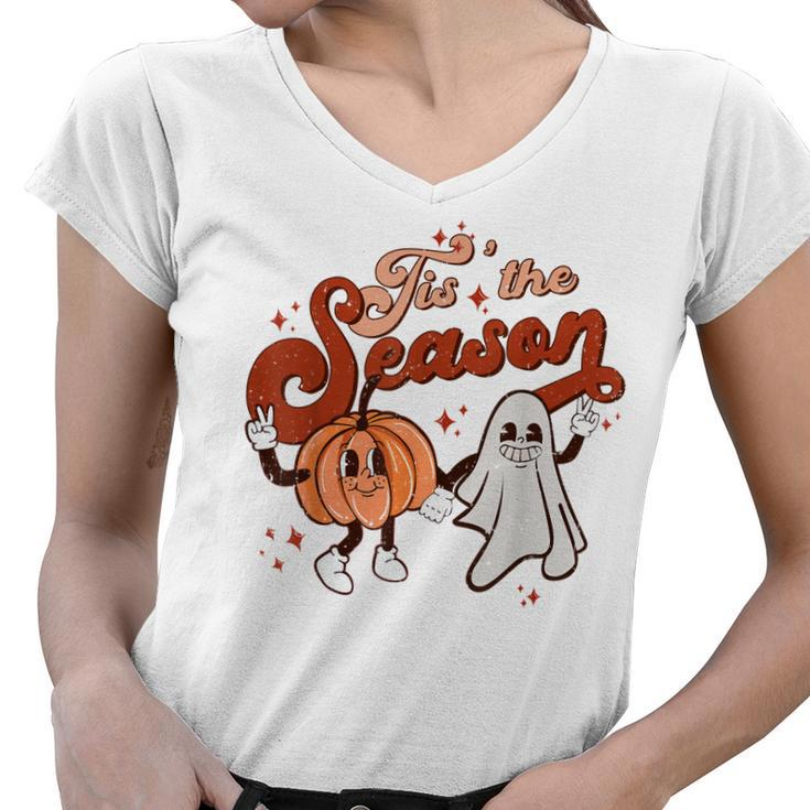 Tis The Season To Be Spooky Fall Pumpkin Halloween Costume  Women V-Neck T-Shirt