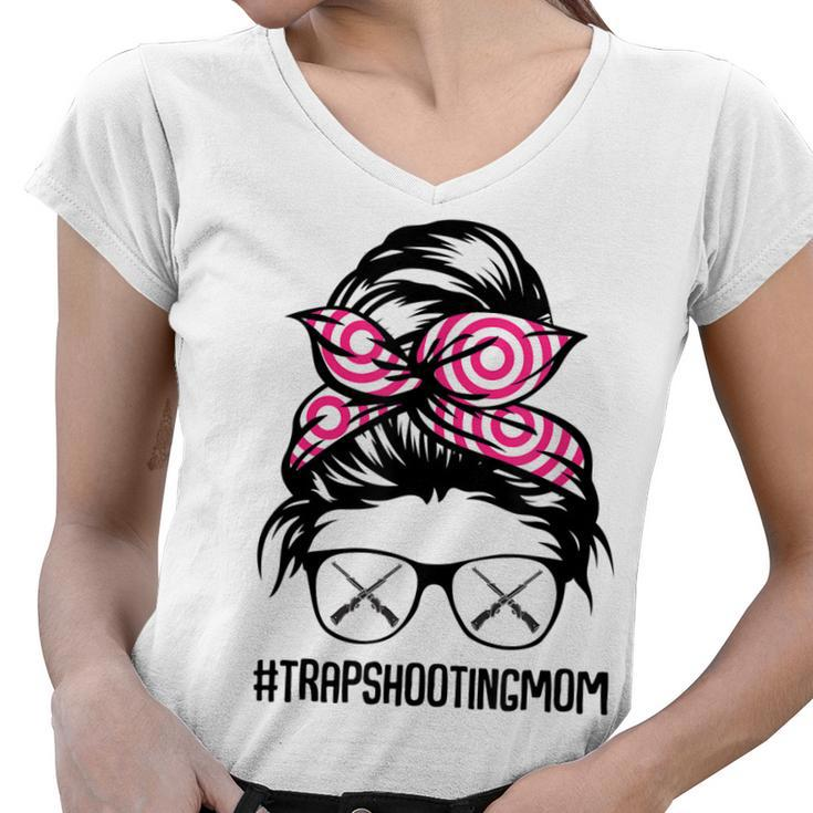 Trap Shooting Mom Messy Bun Hair Glasses  V2 Women V-Neck T-Shirt