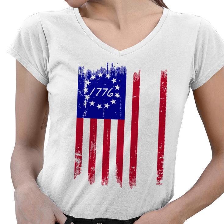 Ultra Maga Betsy Ross Usa Flag Trump 2024 Anti Biden Women V-Neck T-Shirt