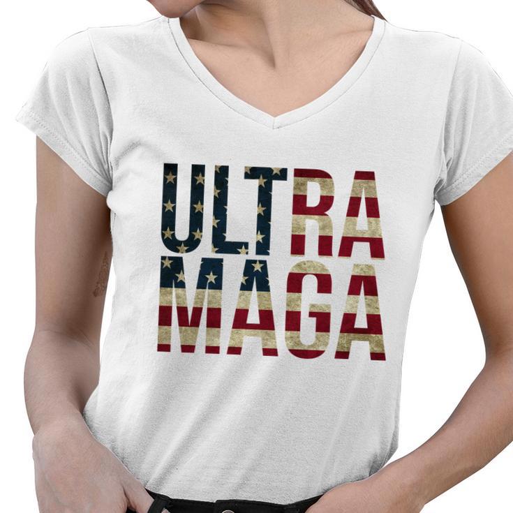 Ultra Maga Usa Flag V2 Women V-Neck T-Shirt