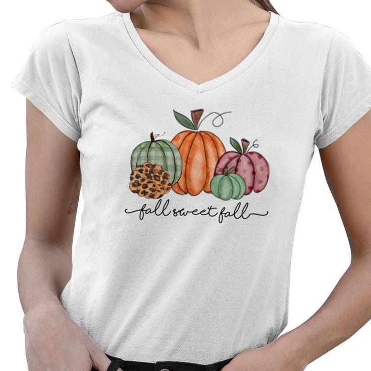 Vintage Autumn Fall Sweet Fall Pumpkin Women V-Neck T-Shirt