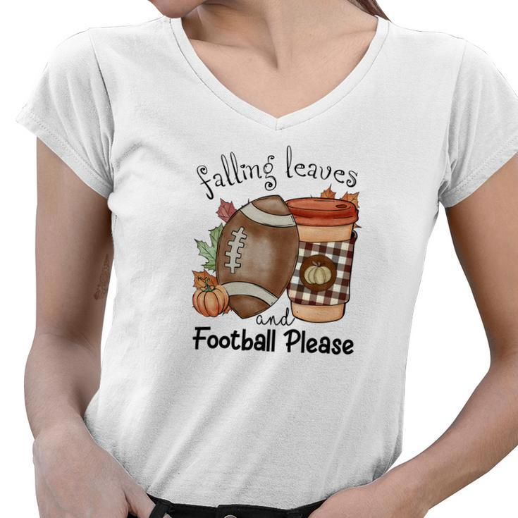 Vintage Autumn Falling Leaves And Football Please Women V-Neck T-Shirt
