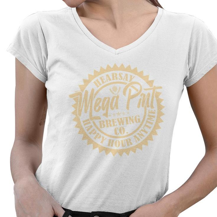 Vintage Hearsay Mega Pint Brewing Co Happy Hour Anytime Emblem Women V-Neck T-Shirt