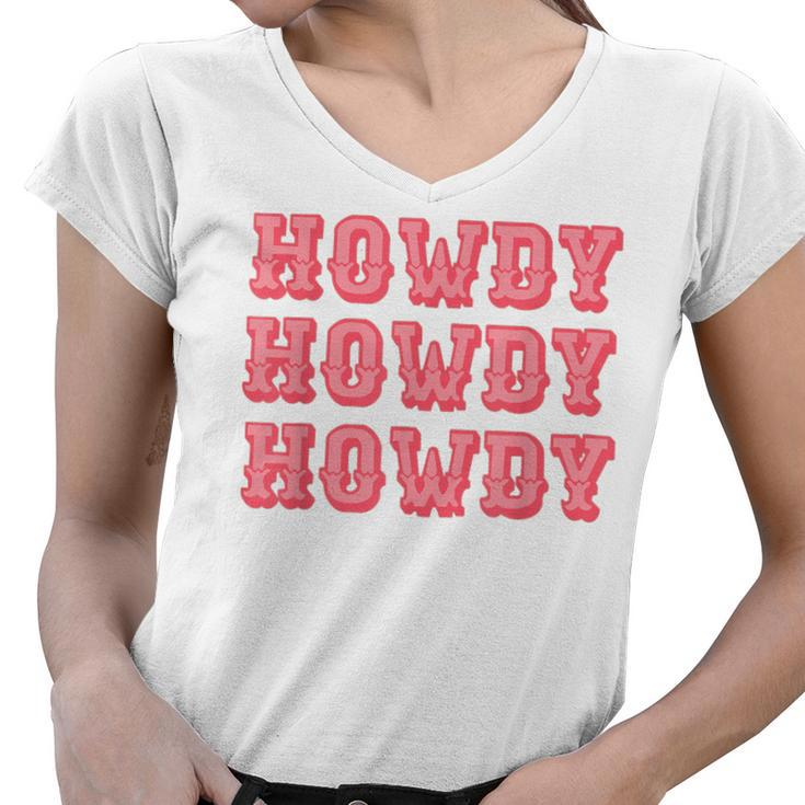 Vintage White Howdy Rodeo Western Country Southern Cowgirl  V2 Women V-Neck T-Shirt