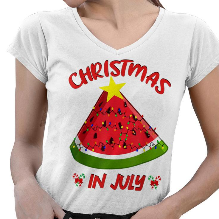 Watermelon Christmas Tree Christmas In July Summer Vacation  V3 Women V-Neck T-Shirt