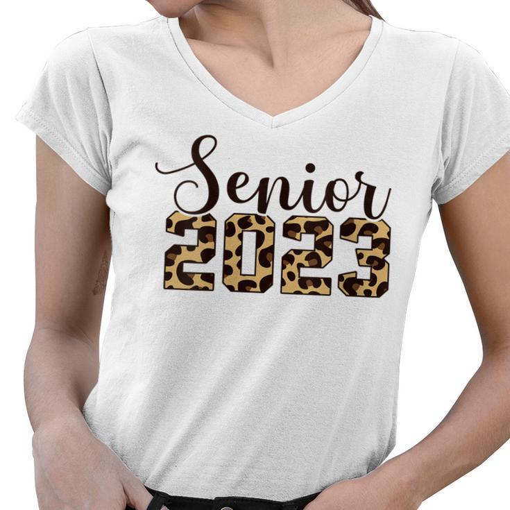 Womens Class Of 2023 Graduation Men Women Leopard Senior 2023  Women V-Neck T-Shirt