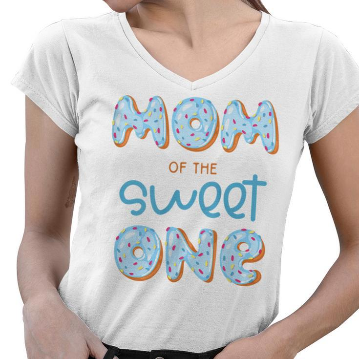 Womens Mom Of The Sweet One Donut Boy 1St Birthday Party Mommy Mama  Women V-Neck T-Shirt