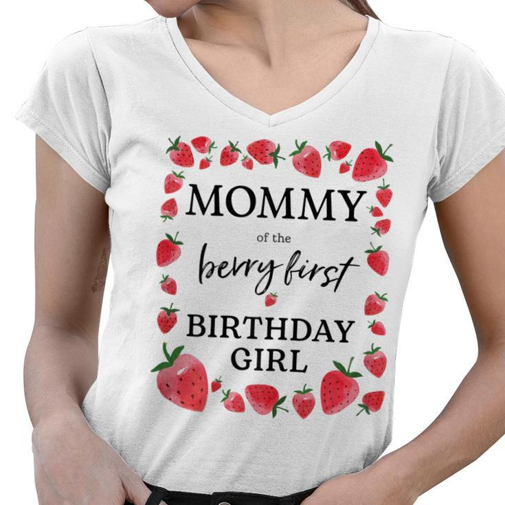 Womens Mommy Of The Berry First Birthday Girl Sweet One Strawberry  Women V-Neck T-Shirt