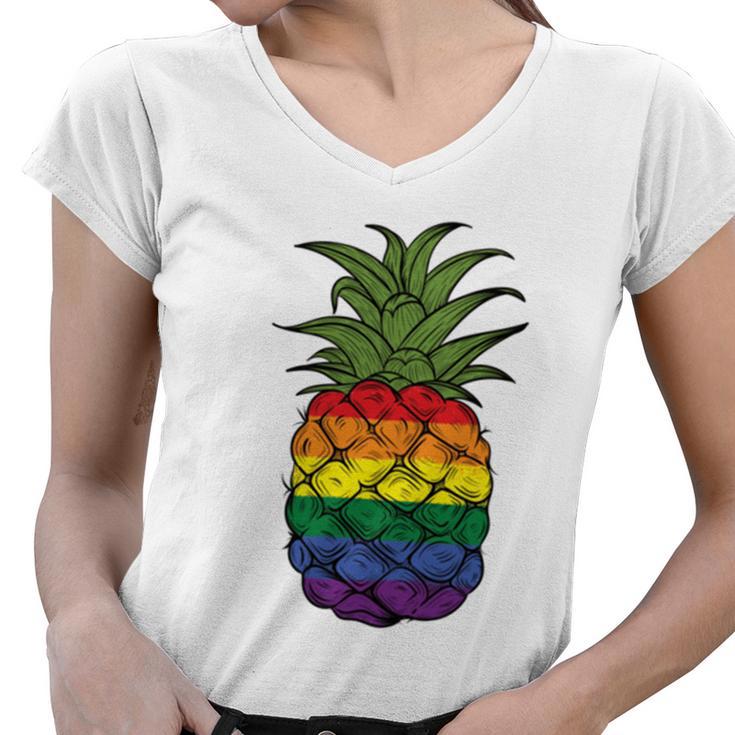 Lgbtq Pineapple Pride Gay Lesbian Pride Pineapple Funny Gift Women V-Neck T-Shirt