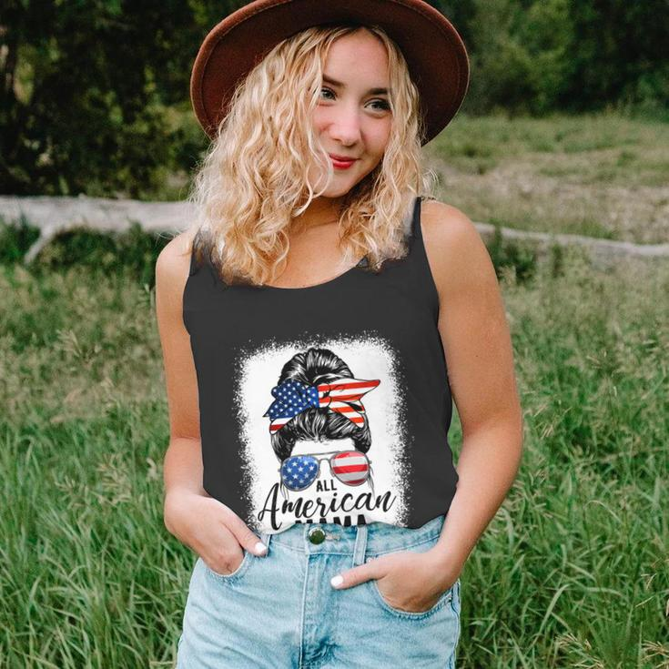 All American Mama Proud Mom Messy Bun Patriotic 4Th Of July Unisex Tank Top
