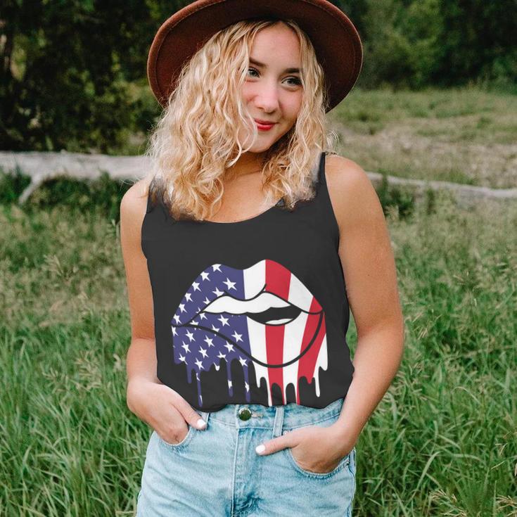 Cute Dripping Lips 4Th Of July Usa Flag Graphic Plus Size Unisex Tank Top