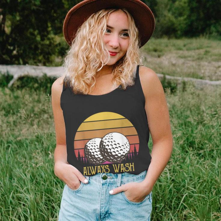 Funny Adult Humor Retro Sunset Golf Always Wash Your Balls Unisex Tank Top