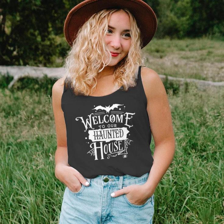 Halloween Welcome To Our Haunted House White Men Women Tank Top Graphic Print Unisex