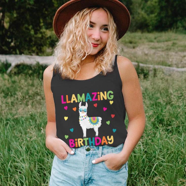 Llama Birthday Party Llamazing Gift Girl Rainbow Hearts Gift Unisex Tank Top