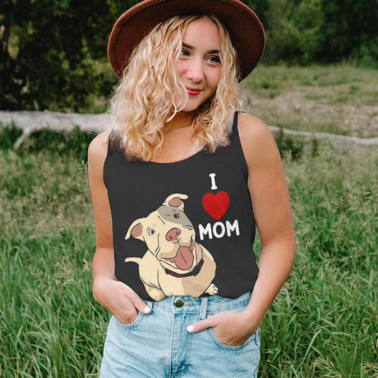 Womens I Love Mom Valentines Day Cute Dog Pitbull Mama V Day Pajama Unisex Tank Top