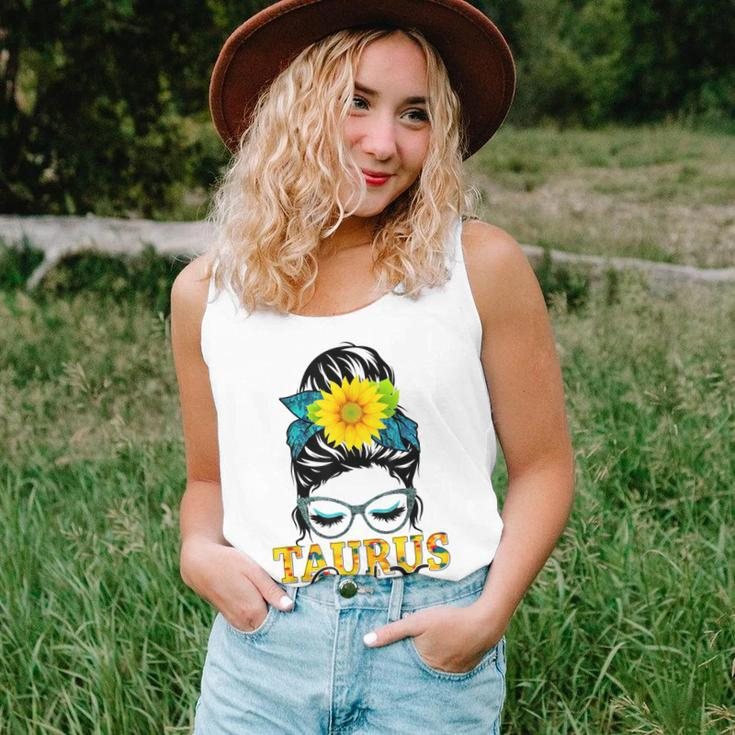 Taurus Girl Birthday Messy Bun Hair Sunflower Unisex Tank Top