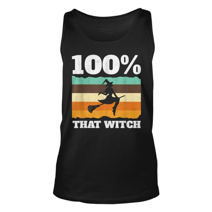 100 That Witch On Broom Retro Halloween  Unisex Tank Top