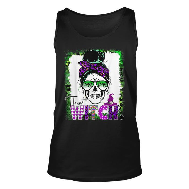 100% That Witch Halloween Costume Messy Bun Skull Witch Girl Unisex Tank Top