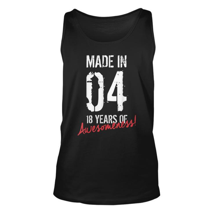 18Th Birthday Boys Girls Awesome Since 2004 18 Year Old  Unisex Tank Top