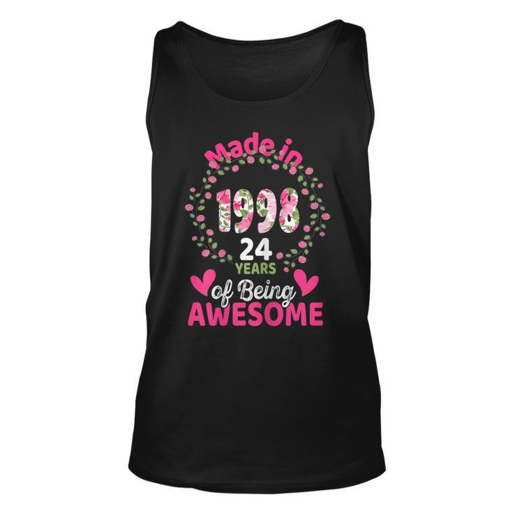 24 Years Old 24Th Birthday Born In 1998 Women Girls Floral  Unisex Tank Top