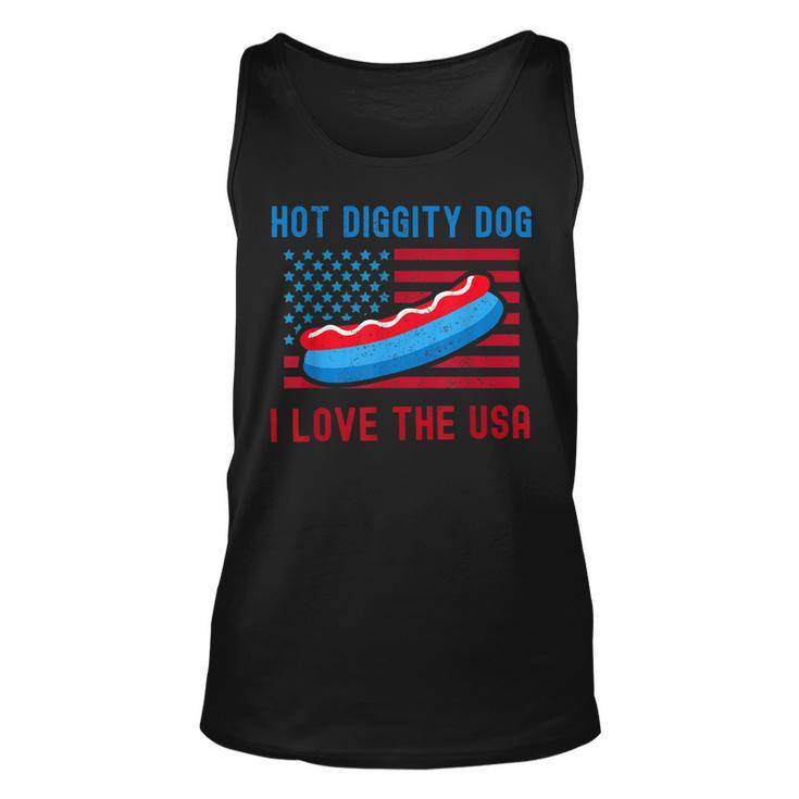 4Th Of July Hot Diggity Dog I Love The Usa Funny Hot Dog  Unisex Tank Top
