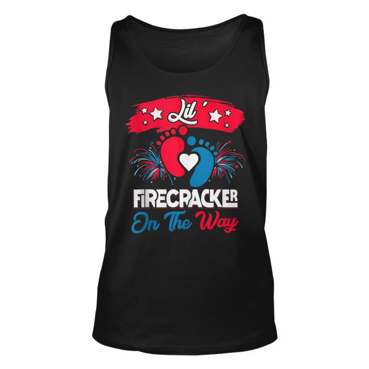 4Th Of July Pregnancy Patriotic Lil Firecracker On The Way  Unisex Tank Top
