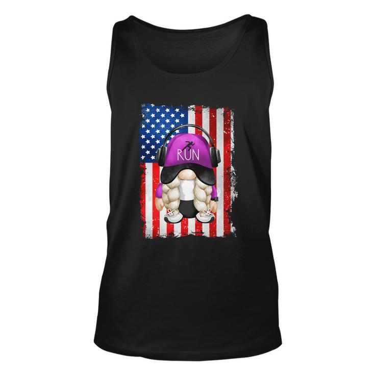 4Th Of July Running Gnome For Women Patriotic American Flag Gift Unisex Tank Top