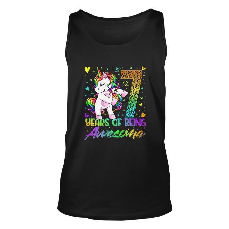 7Th Birthday 7 Year Old Girl Flossing Funny Unicorn Party Unisex Tank Top