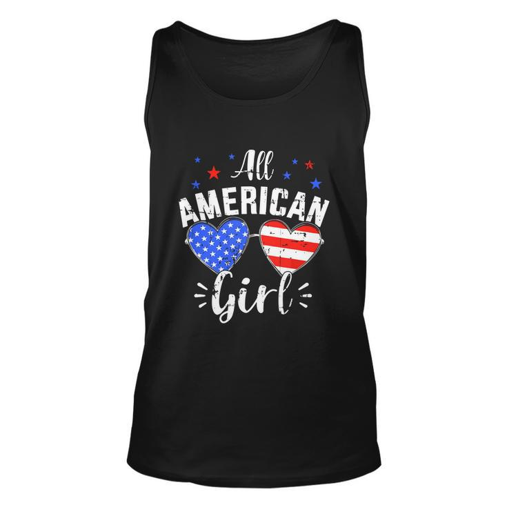 All American 4Th Of July Girl With Sunglasses And Us Flag Unisex Tank Top