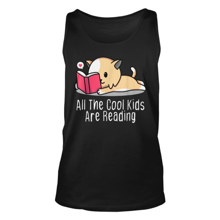 All The Cool Kids Are Reading  Book Cat Lovers  Unisex Tank Top